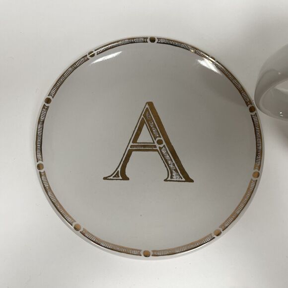 Signature Housewares Incorporated Vintage 2015 White Gold Cup Saucer "A" Initial - Picture 4 of 12